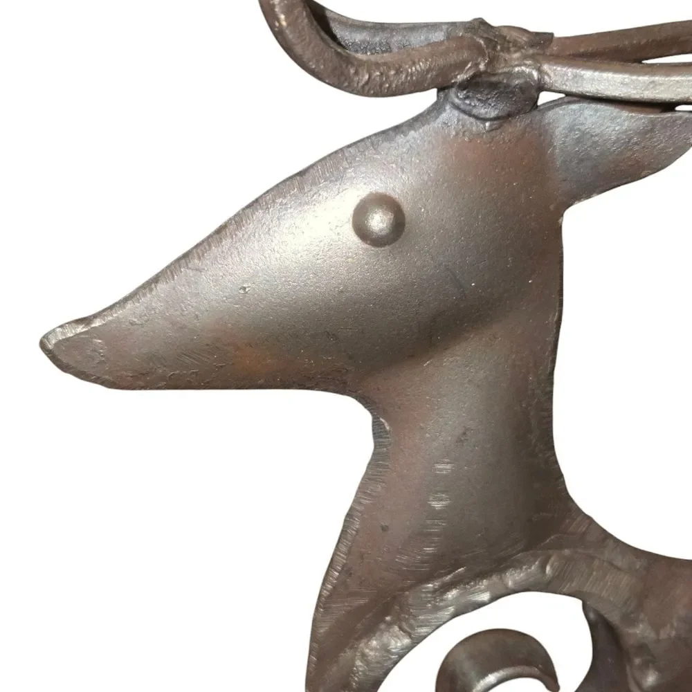 Brutalist Style Primitive Hand Crafted Welded Forged‎ Iron Reindeer 9.5